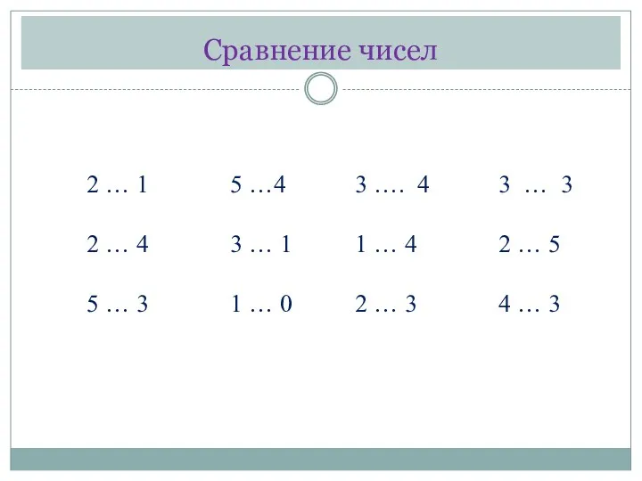 Сравнение чисел 2 … 1 5 …4 3 …. 4