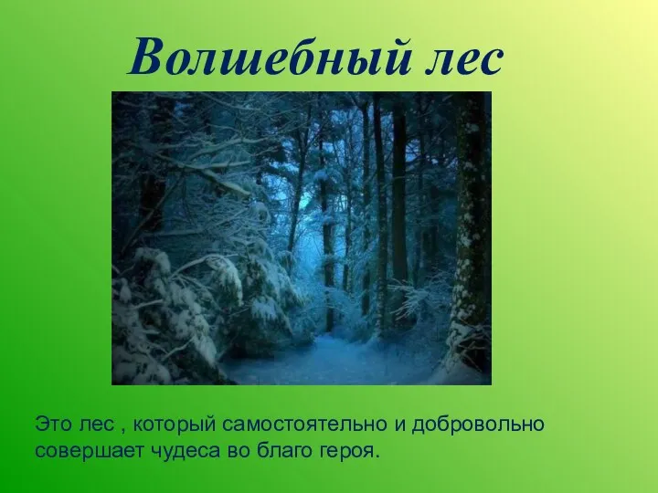 Волшебный лес Это лес , который самостоятельно и добровольно совершает чудеса во благо героя.