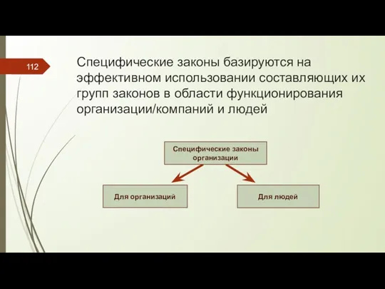 Специфические законы базируются на эффективном использовании составляющих их групп законов