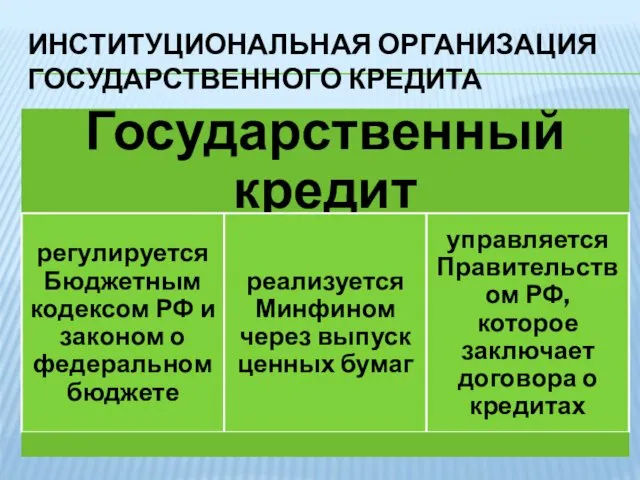 ИНСТИТУЦИОНАЛЬНАЯ ОРГАНИЗАЦИЯ ГОСУДАРСТВЕННОГО КРЕДИТА