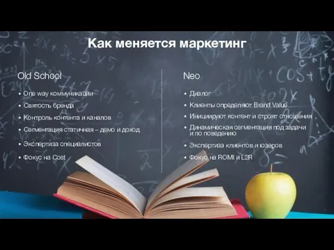 Как меняется маркетинг Old School Neo One way коммуникации Диалог