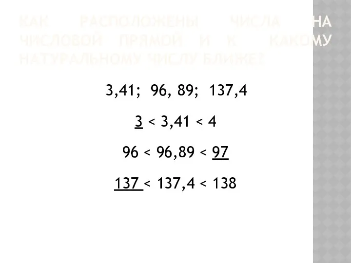 Как расположены числа на числовой прямой и к какому натуральному числу ближе? 3,41;