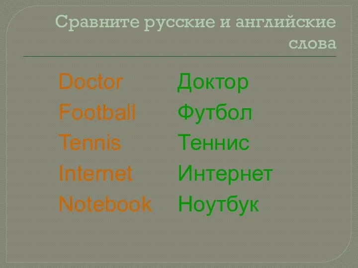 Сравните русские и английские слова