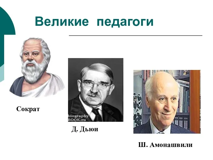 Великие педагоги Сократ Д. Дьюи Ш. Амонашвили