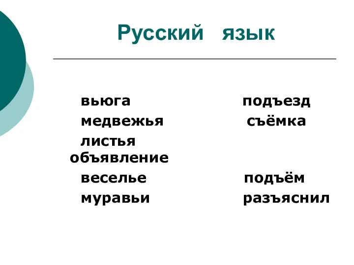 Русский язык вьюга подъезд медвежья съёмка листья объявление веселье подъём муравьи разъяснил