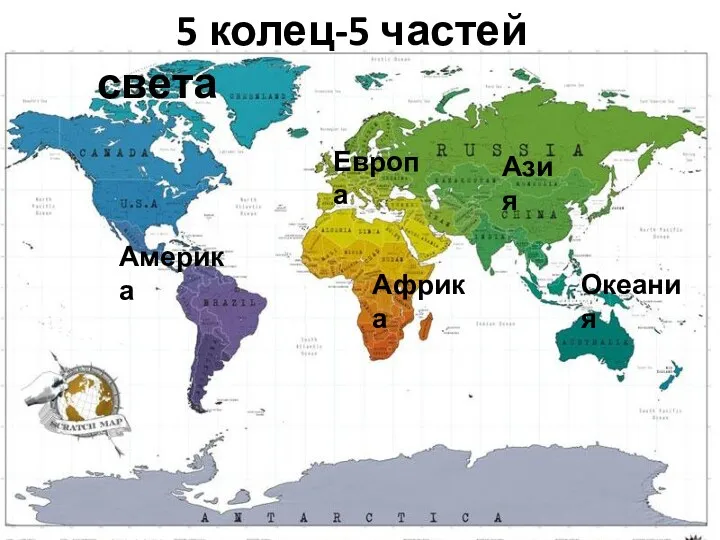 5 колец - 5 частей Света Европа Азия Океания Африка Америка 5 колец-5 частей света