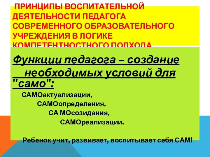 ПРИНЦИПЫ ВОСПИТАТЕЛЬНОЙ ДЕЯТЕЛЬНОСТИ ПЕДАГОГА СОВРЕМЕННОГО ОБРАЗОВАТЕЛЬНОГО УЧРЕЖДЕНИЯ В ЛОГИКЕ КОМПЕТЕНТНОСТНОГО