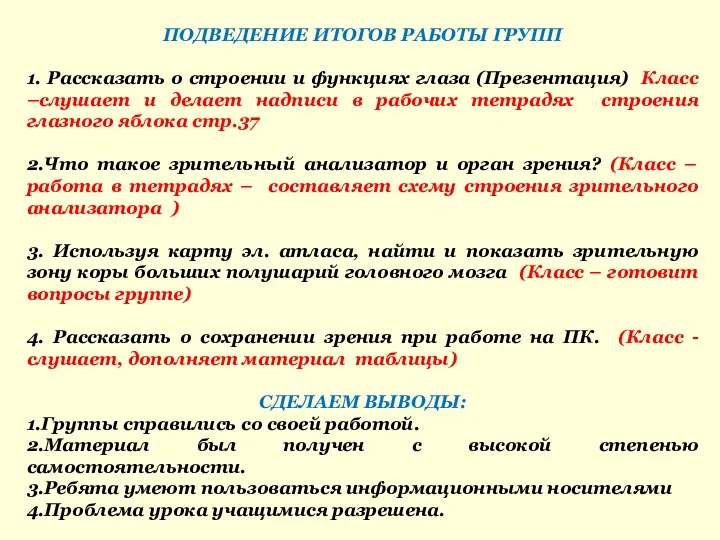 ПОДВЕДЕНИЕ ИТОГОВ РАБОТЫ ГРУПП 1. Рассказать о строении и функциях