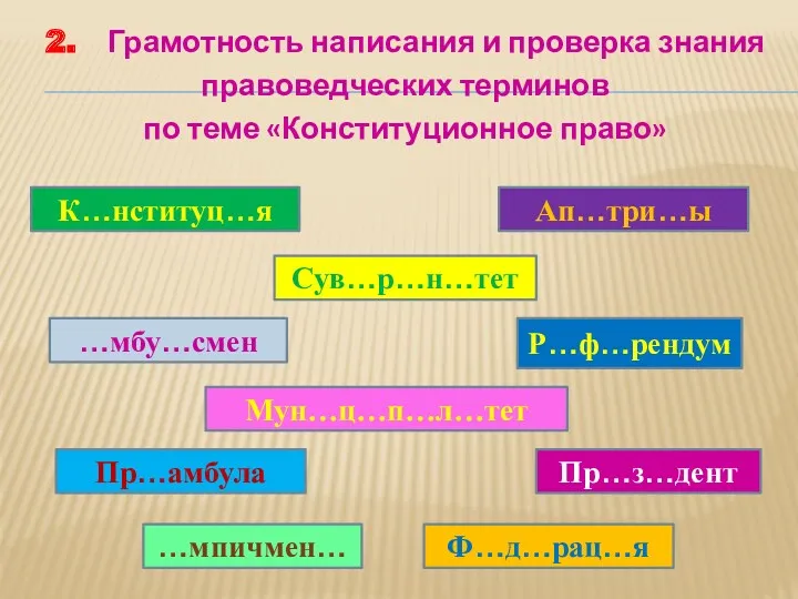 2. Грамотность написания и проверка знания правоведческих терминов по теме