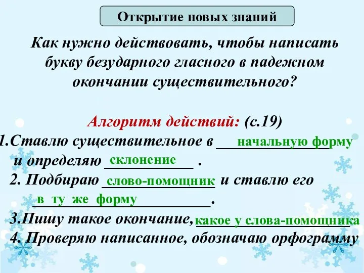 Открытие новых знаний Как нужно действовать, чтобы написать букву безударного