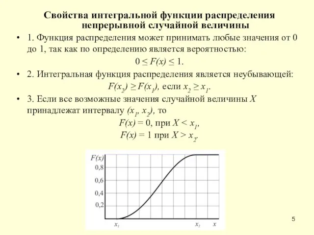 Свойства интегральной функции распределения непрерывной случайной величины 1. Функция распределения