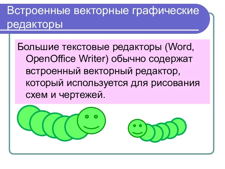 Встроенные векторные графические редакторы Большие текстовые редакторы (Word, OpenOffice Writer)