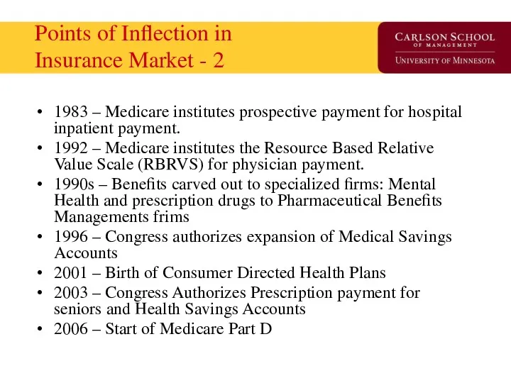 Points of Inflection in Insurance Market - 2 1983 – Medicare institutes prospective
