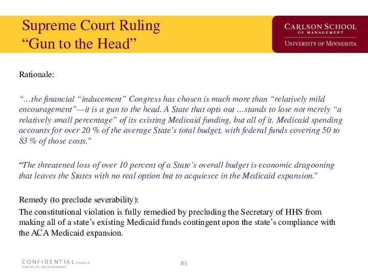 Supreme Court Ruling “Gun to the Head” Rationale: “…the financial “inducement” Congress has