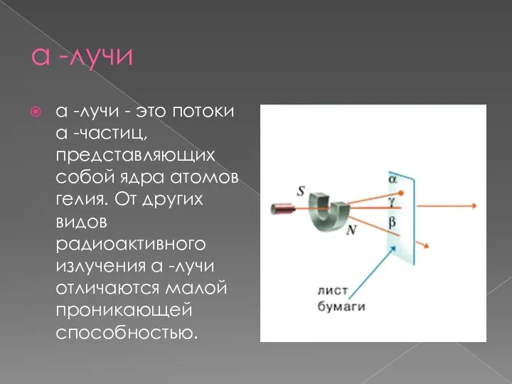  -лучи  -лучи - это потоки  -частиц, представляющих