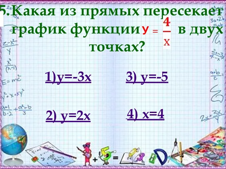 Какая из прямых пересекает график функции в двух точках? У