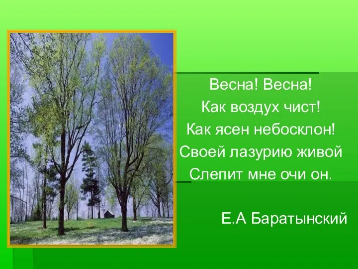 Весна! Весна! Как воздух чист! Как ясен небосклон! Своей лазурию