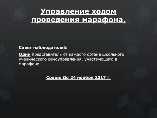 Управление ходом проведения марафона. Совет наблюдателей: Один представитель от каждого