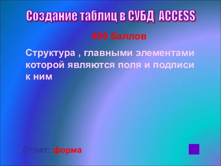 400 баллов Структура , главными элементами которой являются поля и