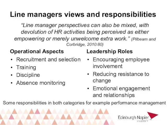 Line managers views and responsibilities Operational Aspects Recruitment and selection