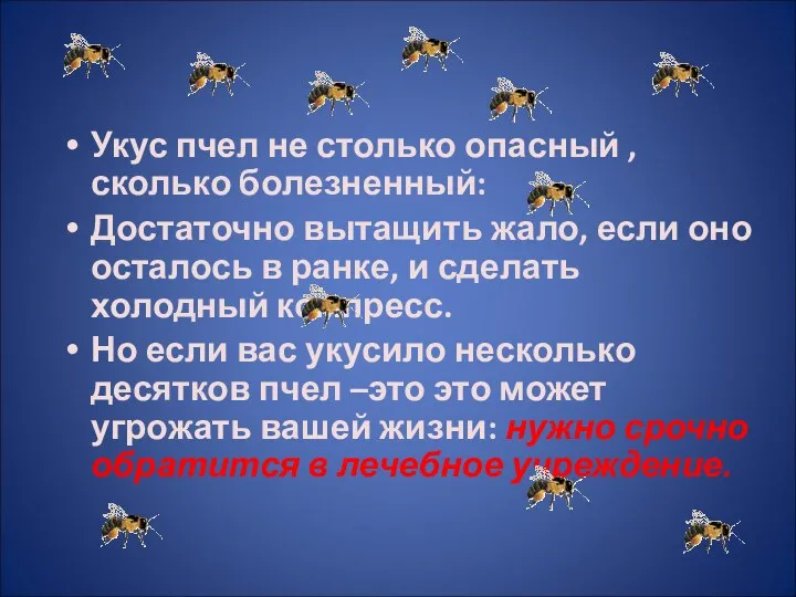 Укус пчел не столько опасный , сколько болезненный: Достаточно вытащить