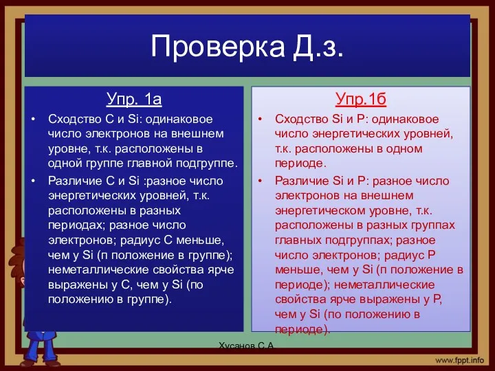 Проверка Д.з. Упр. 1а Сходство C и Si: одинаковое число