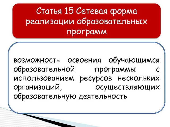 Статья 15 Сетевая форма реализации образовательных программ возможность освоения обучающимся