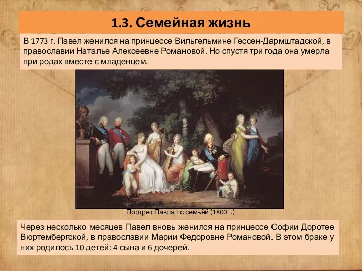 1.3. Семейная жизнь Портрет Павла I с семьёй (1800 г.)