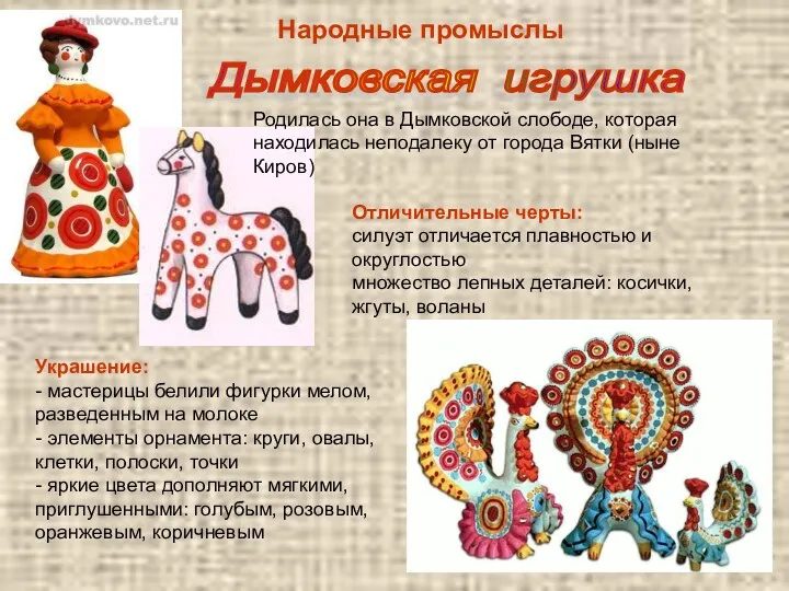 Народные промыслы Дымковская игрушка Родилась она в Дымковской слободе, которая