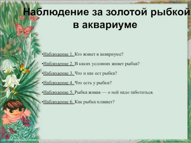 Наблюдение за золотой рыбкой в аквариуме Наблюдение 1. Кто живет