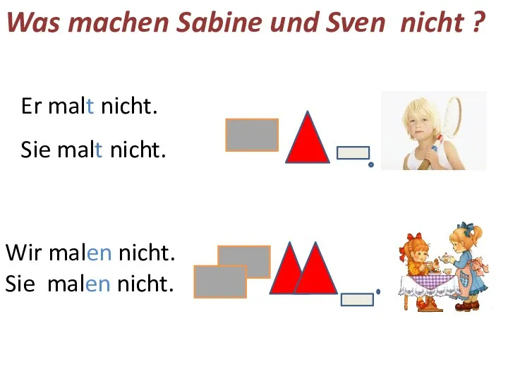 Was machen Sabine und Sven nicht ? Er malt nicht.