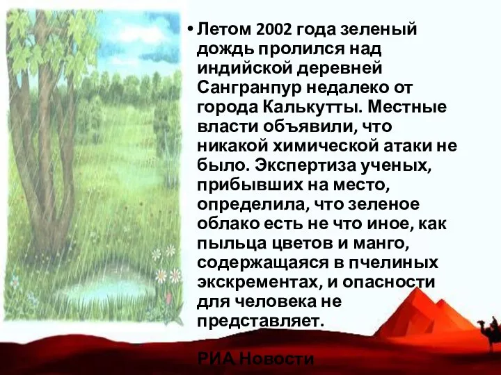 Летом 2002 года зеленый дождь пролился над индийской деревней Сангранпур