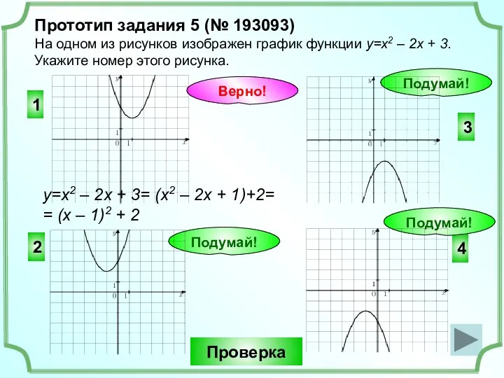 Прототип задания 5 (№ 193093) На одном из рисунков изображен график функции y=х2