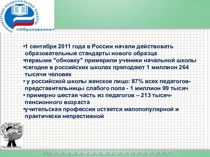 1 сентября 2011 года в России начали действовать образовательные стандарты