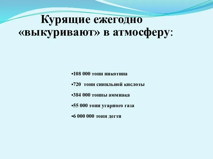 Курящие ежегодно «выкуривают» в атмосферу: