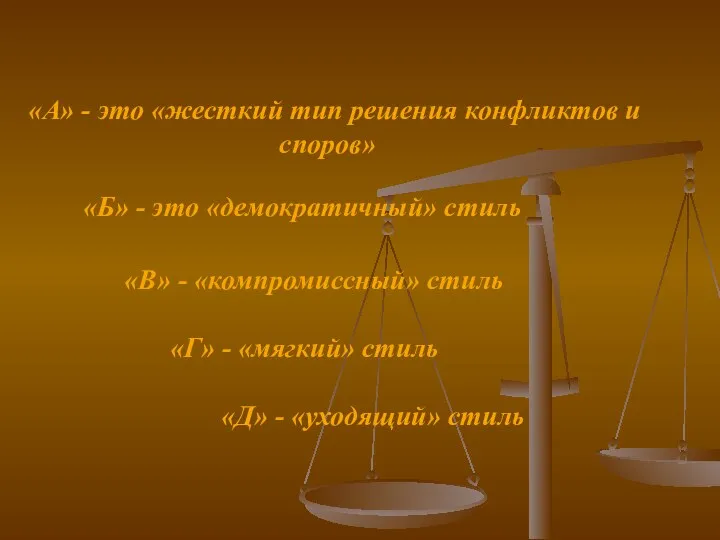 «А» - это «жесткий тип решения конфликтов и споров» «Б»