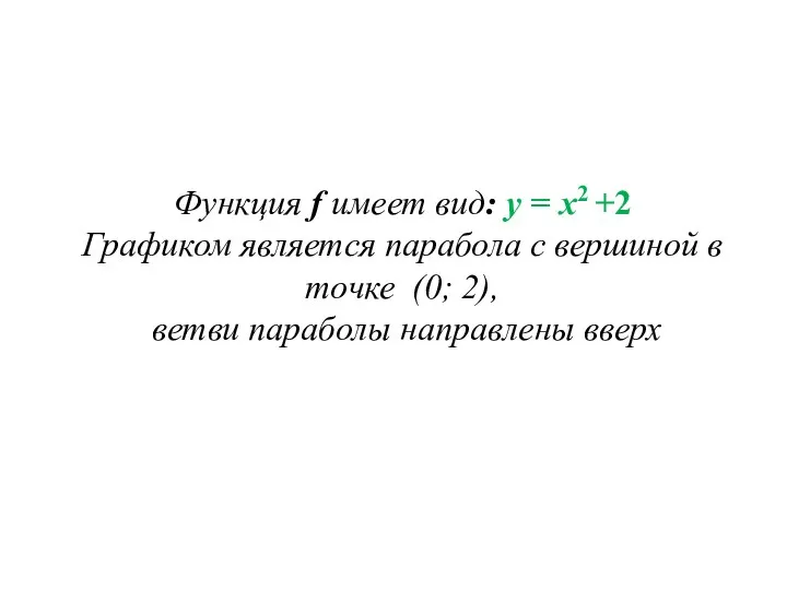 Функция f имеет вид: y = x2 +2 Графиком является