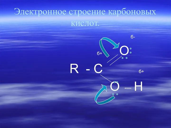 б- б+ О R - С б+ О Н Электронное строение карбоновых кислот.