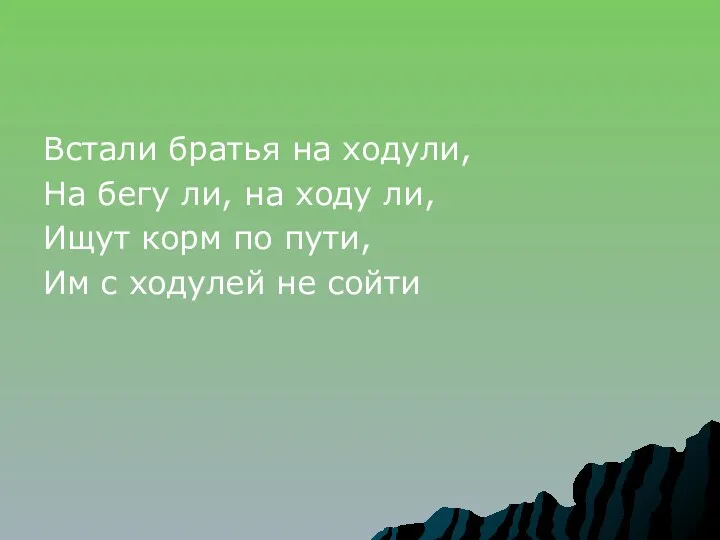 Встали братья на ходули, На бегу ли, на ходу ли,