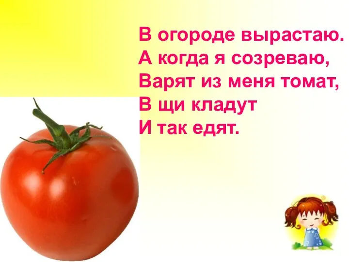 В огороде вырастаю. А когда я созреваю, Варят из меня томат, В щи