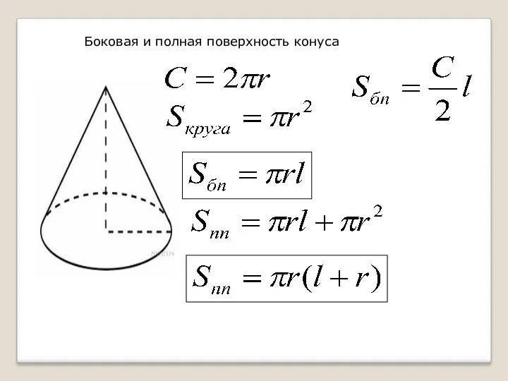 Боковая и полная поверхность конуса