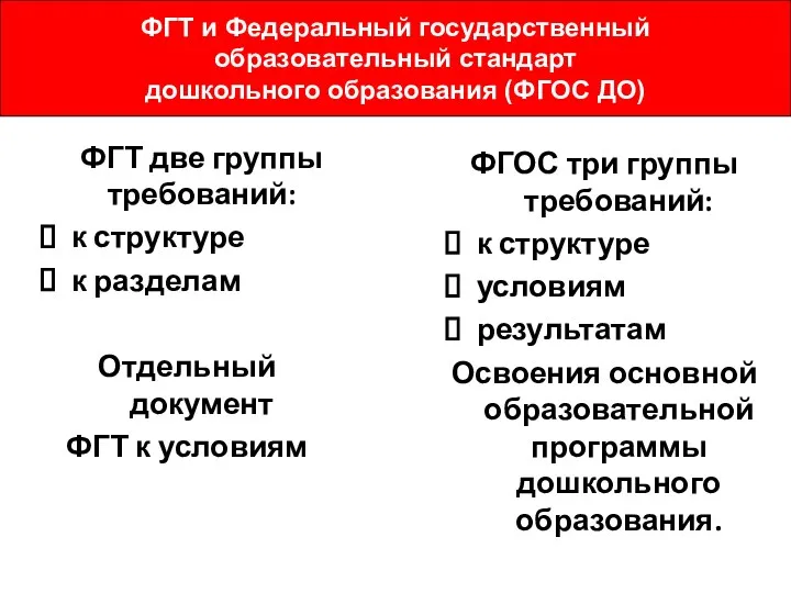 ФГТ две группы требований: к структуре к разделам Отдельный документ