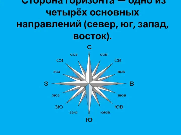 Сторона горизонта — одно из четырёх основных направлений (север, юг, запад, восток).