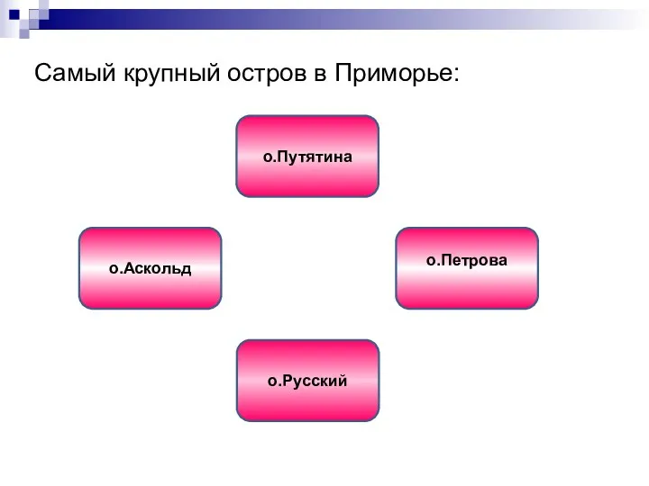 Самый крупный остров в Приморье: о.Русский о.Путятина о.Аскольд о.Петрова