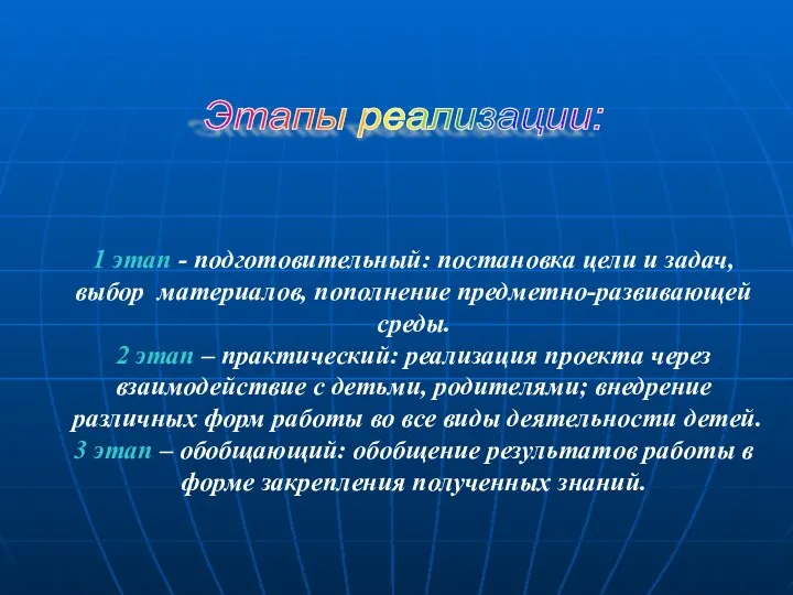 1 этап - подготовительный: постановка цели и задач, выбор материалов,