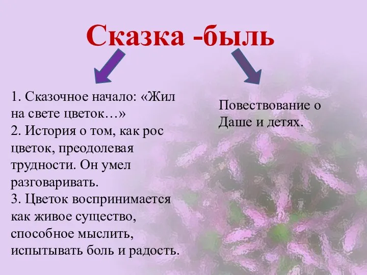 Сказка -быль 1. Сказочное начало: «Жил на свете цветок…» 2.