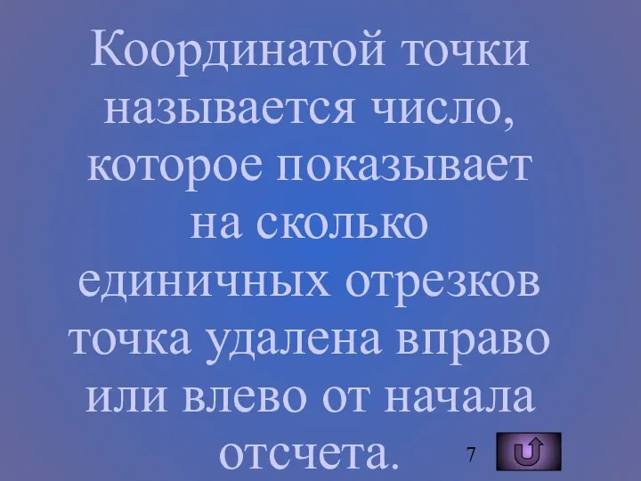 Координатой точки называется число, которое показывает на сколько единичных отрезков