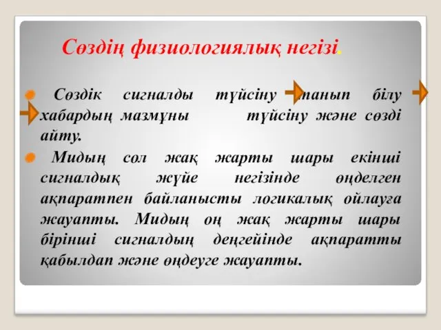 Сөздің физиологиялық негізі. Сөздік сигналды түйсіну танып білу хабардың мазмұны