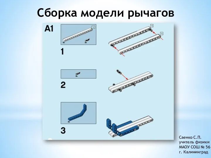 Сборка модели рычагов Саенко С.П. учитель физики МАОУ СОШ № 56 г. Калининград