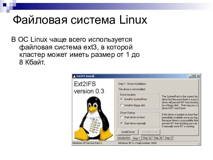 Файловая система Linux В ОС Linux чаще всего используется файловая